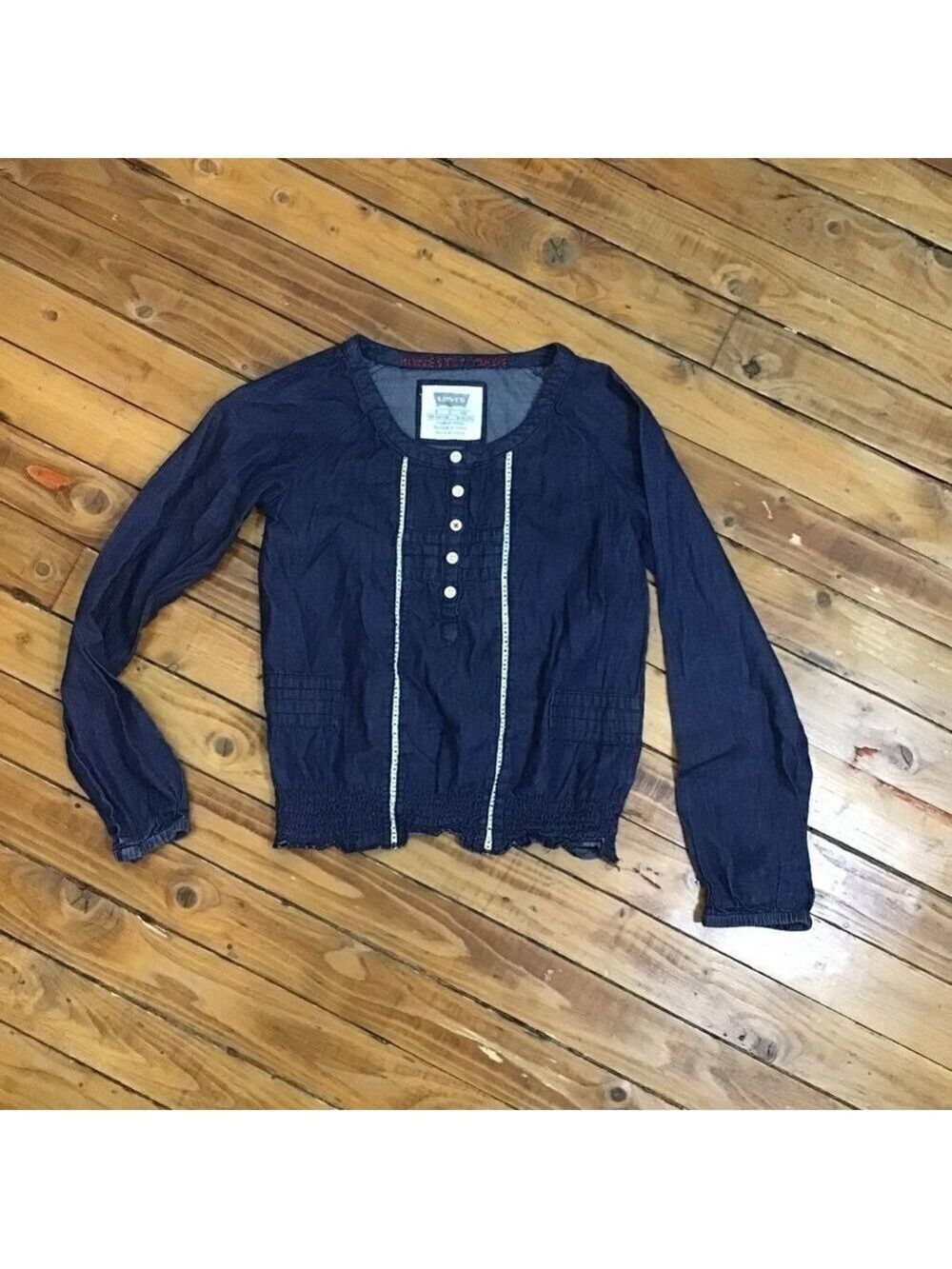LEVIS girl blouse lightweight cotton shirt size 6 girl smock waist dark blue